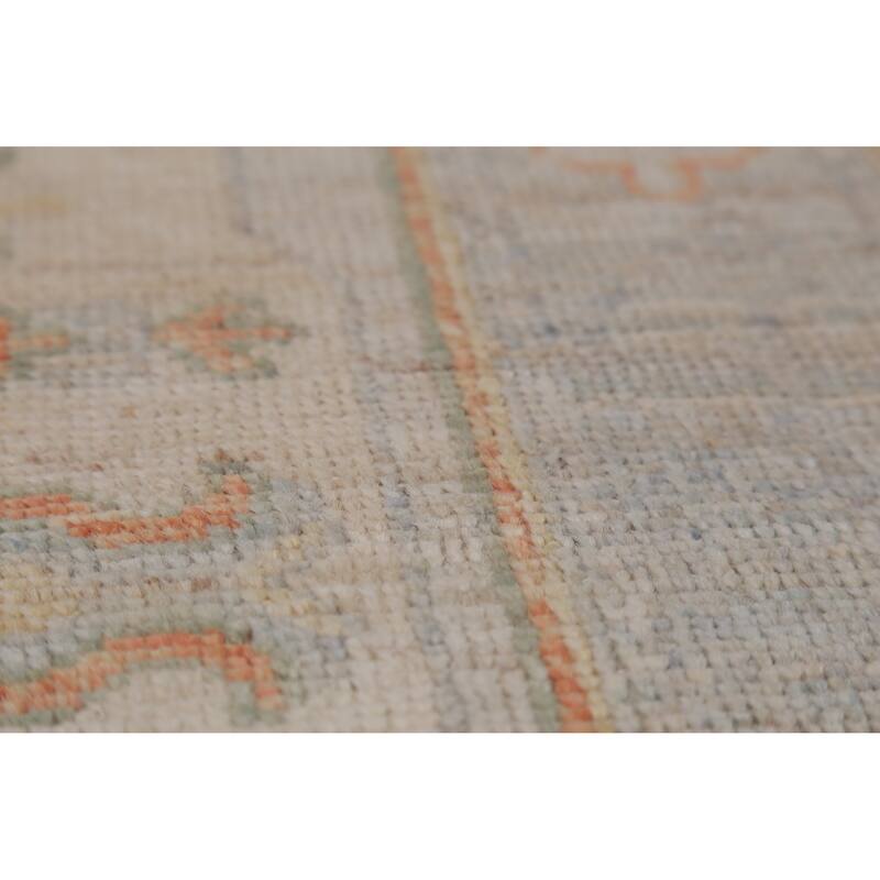 Hand Knotted Oriental 100% Wool Carpet Transitional Geometric Beige & Ivories Oushak Runner Rug - 8' 2'' X 2' 8''
