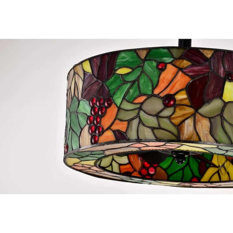 Ralfa 6-light Tiffany Glass Fandelier Lighted Ceiling Fan Floral and Berries Design Remote Control - Multi-Color