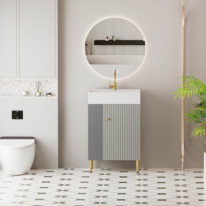 Open-shelving Bathroom Vanity with Ceramic Sink and Soft-Closing Door, Cloakroom Open Shelf Storage Cabinet on the Left Side