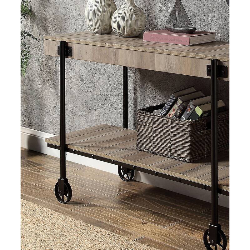 Industrial Style Sofa Table with Open Bottom Shelf and Replicated Wood Finish