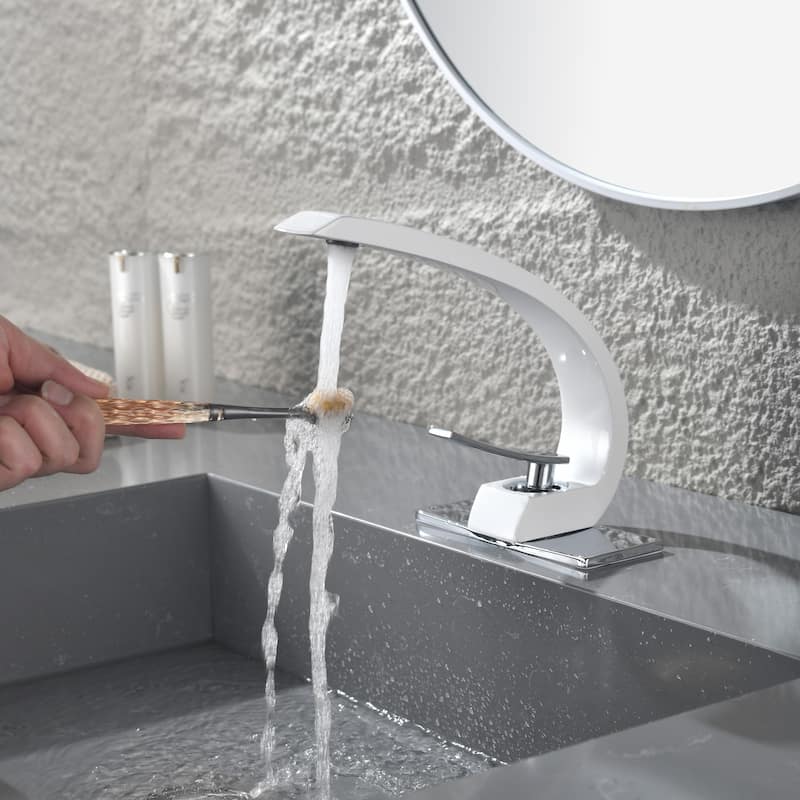 Modland C-Shaped Single Hole Bathroom Faucet, 500K Cycle CUPC Certified, 6-Inch Cover Plate, Black / Gold / Nickel / Chrome