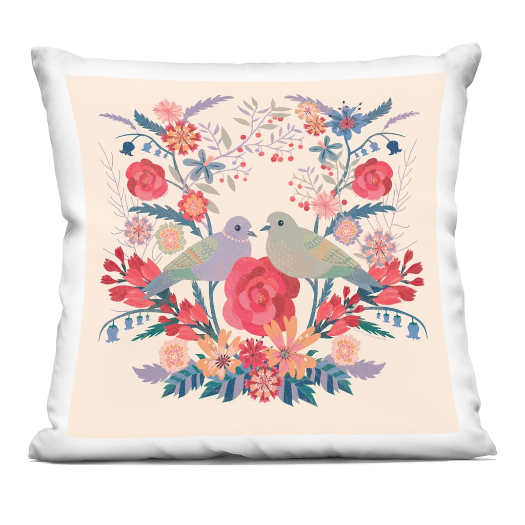 Stupell Symmetrical Folk Flowers & Birds Decorative Printed Throw Pillow Design by Verbrugge Watercolor