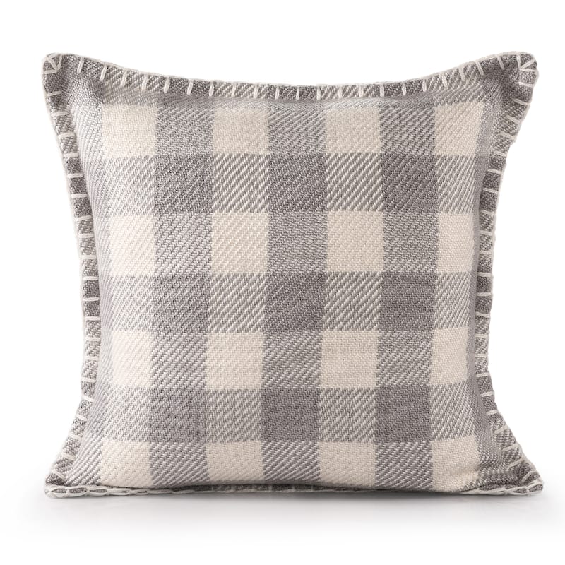 Hand Woven Checkered Square Outdoor Patio Throw Pillow - 20" - Gray and White