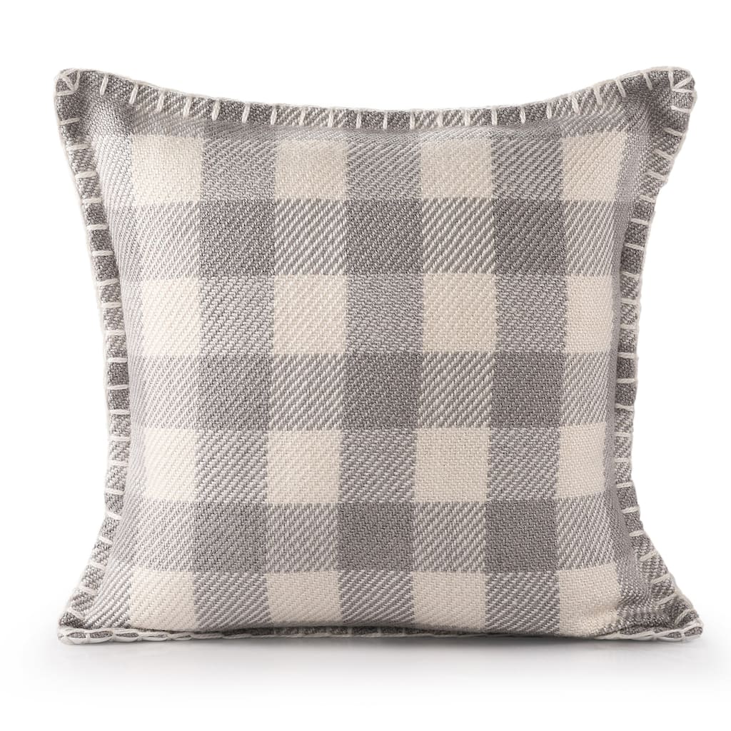 Hand Woven Checkered Square Outdoor Patio Throw Pillow - 20" - Gray and White