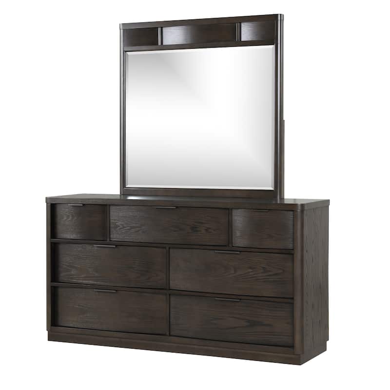 Roundhill Furniture Belani Wood Panel Bed Set, Bed, Dresser, Mirror, and Two Nightstands, Espresso