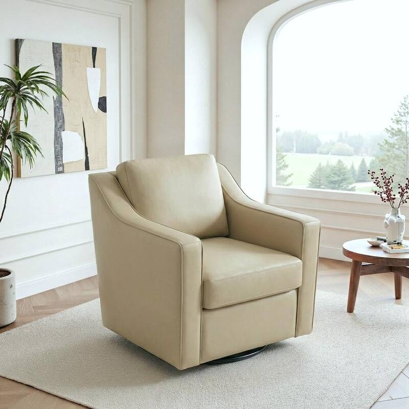 UIXE Chenille/Leather Swivel Barrel Chair Accent Chairs For Living Room