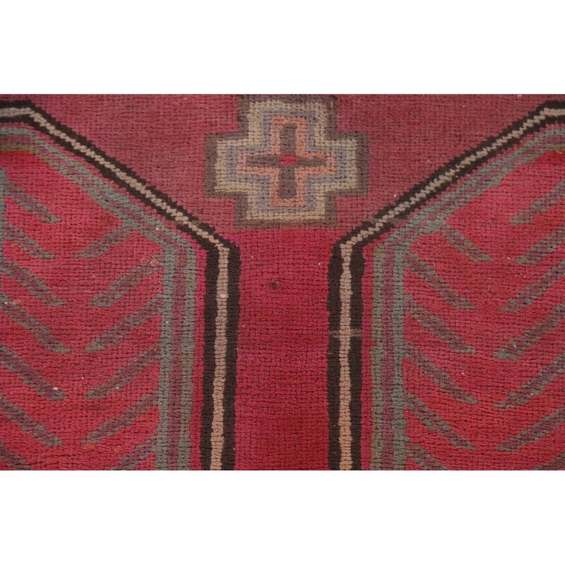 Hand Knotted Oriental 100% Wool Carpet Traditional Tribal Pink Meshkin Runner Rug - 9' 5'' X 3' 9''