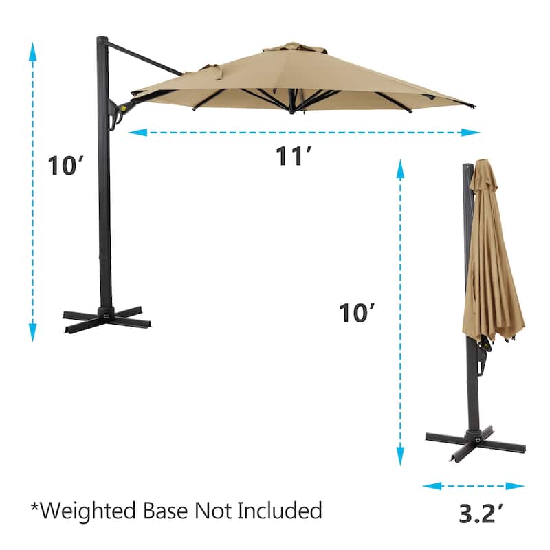 11 FT Cantilever Patio Umbrella, Round Outdoor Offset Umbrella with 360° Rotation & Tilt Adjustment without Base