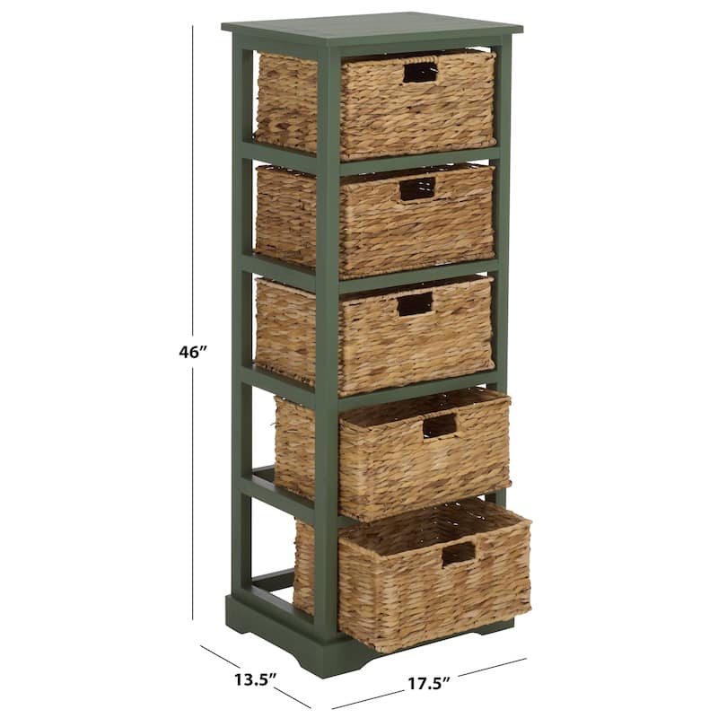 SAFAVIEH Faith Distressed Black 5-Drawer Wicker Basket Storage Tower - 17.3" x 13.4" x 46.1" - 17"W x 13"D x 46"H