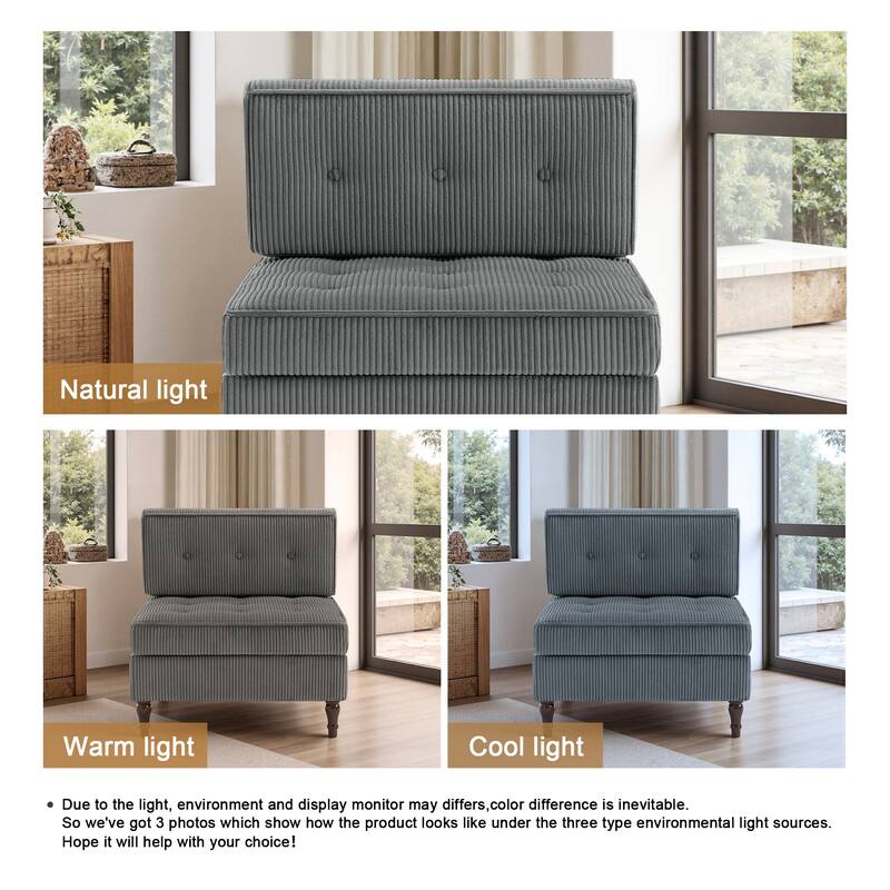 Modular Corduroy Armless Chair Upholstered Lounge Sofa