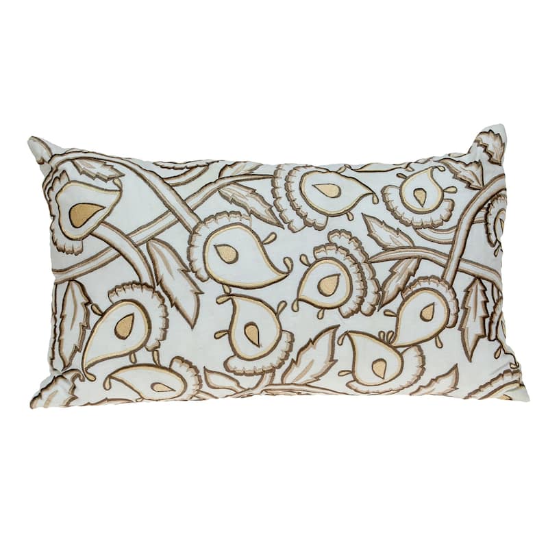 Floral Rectangular Throw Pillow - 14" x 24" - White and Brown