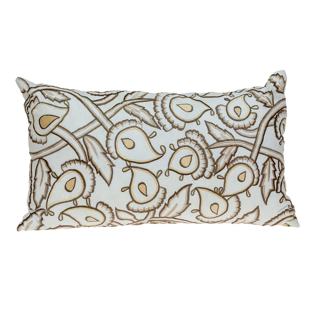 Floral Rectangular Throw Pillow - 14" x 24" - White and Brown