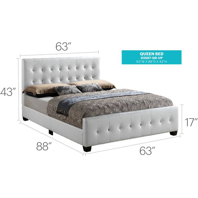 Contemporary White Queen Bed - Diamond Elegant Transitional Design