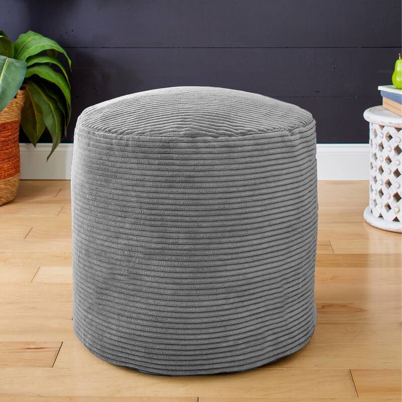 Sorra Home Indoor Soft Corduroy Small Round Pouf - Barrett Light Grey