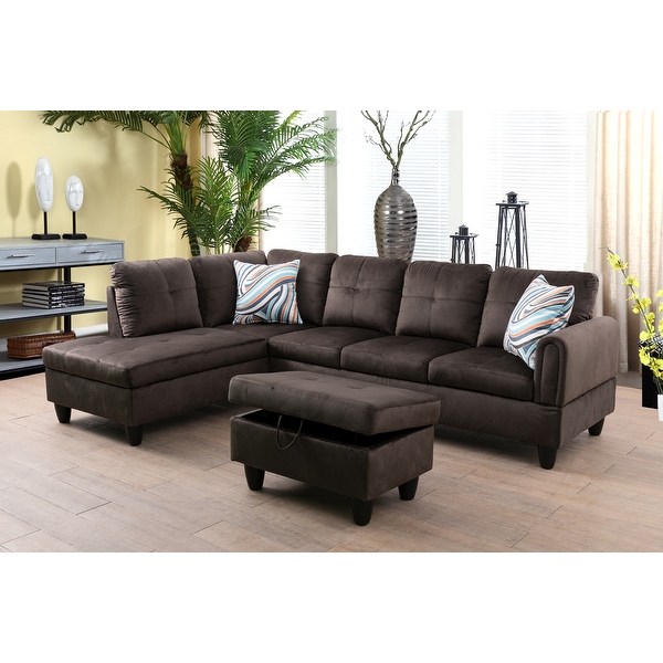 Jamesbang 3 Pieces Sectional Sofa Set Dark Brown Microfiber 09715
