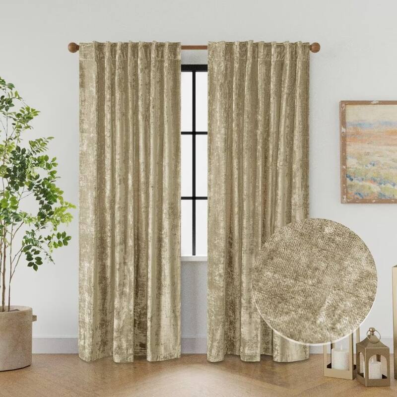 Texture Velvet Back Tab Room Darkening Single Panel - 52"Wx84"L - Mink