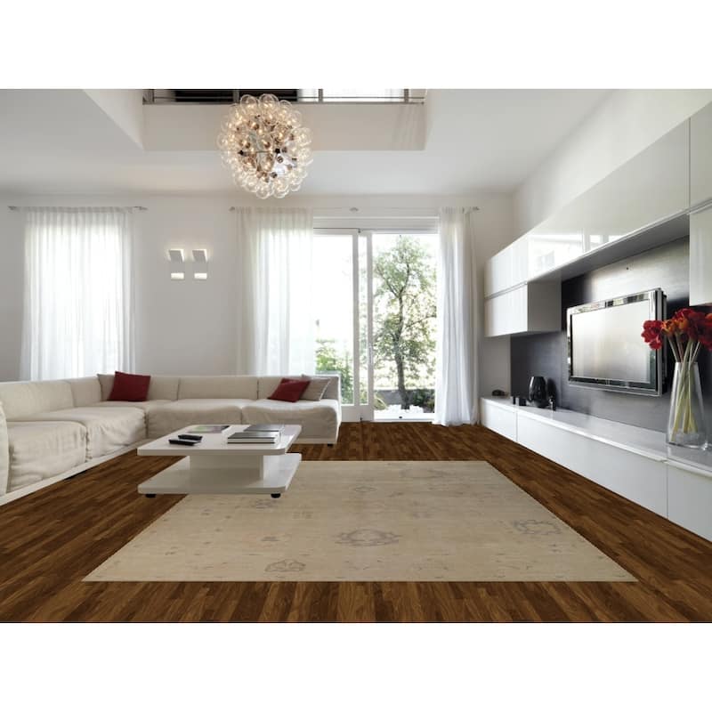 Hand Knotted Oriental 100% Wool Carpet Transitional All-Over Beige & Ivories Oushak Area Rug - 13' 6'' X 9' 10''