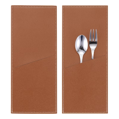 Leather Cutlery Sleeve Knife Bag Pouch for Dining Table, Brown - 8.7 x 3.5 inch