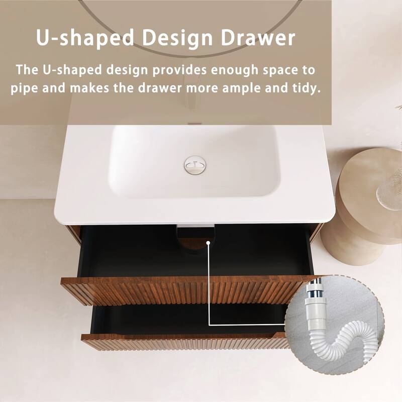 Floating Bathroom Vanity Integrated White Ceramic Sink