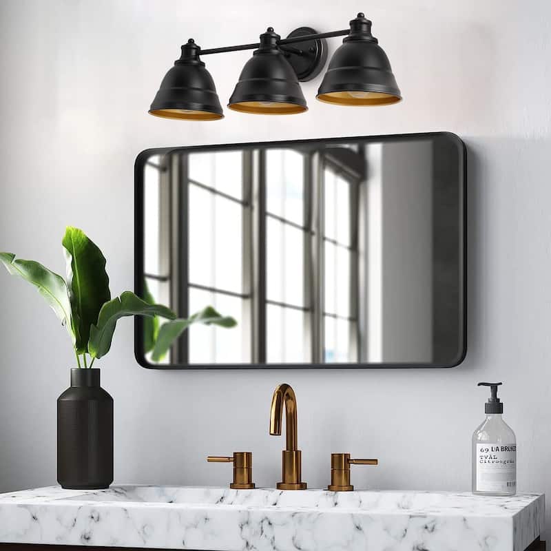 Farmhouse Black 3-Light Bathroom Vanity Light with Dome Metal Shades