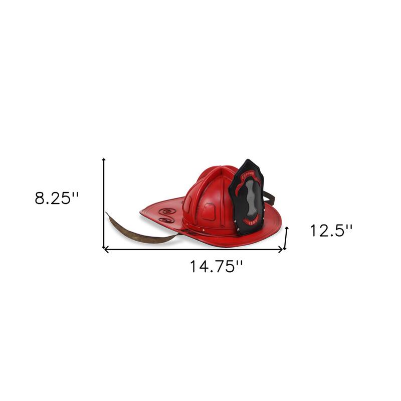 HomeRoots 8" Red and Black Metal Fireman Hand Painted Figurine - 14.75' X '8.25' X '12.5