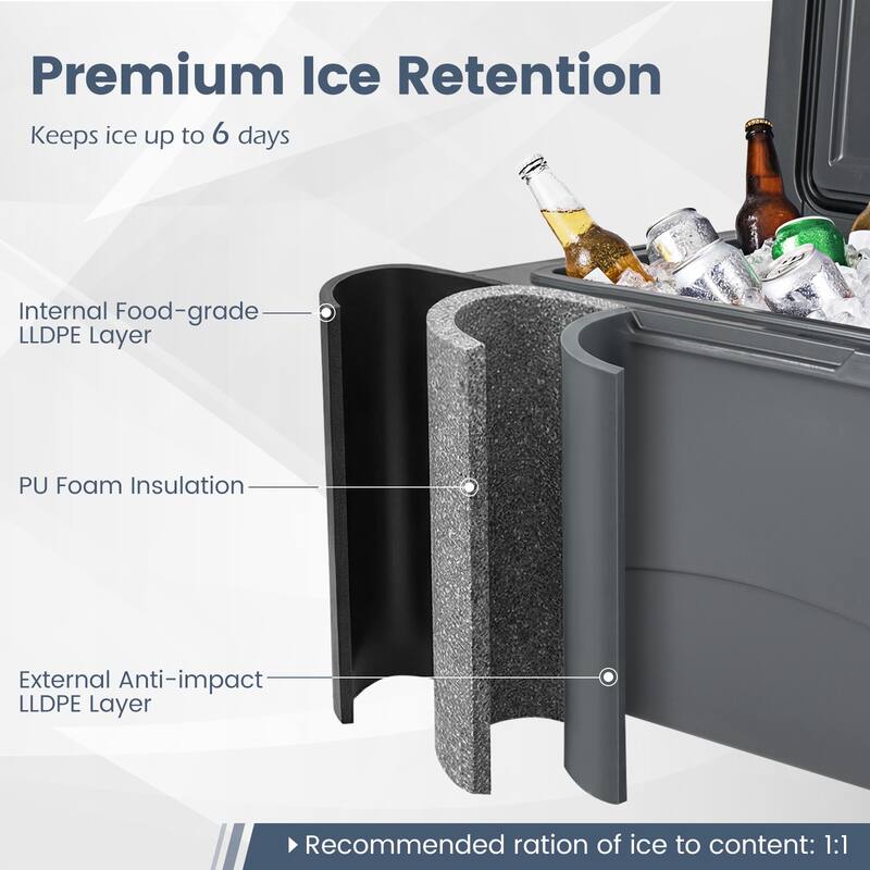 Gymax 75 Quart Portable Hard Cooler Insulated Rolling Cooler w/6-Day