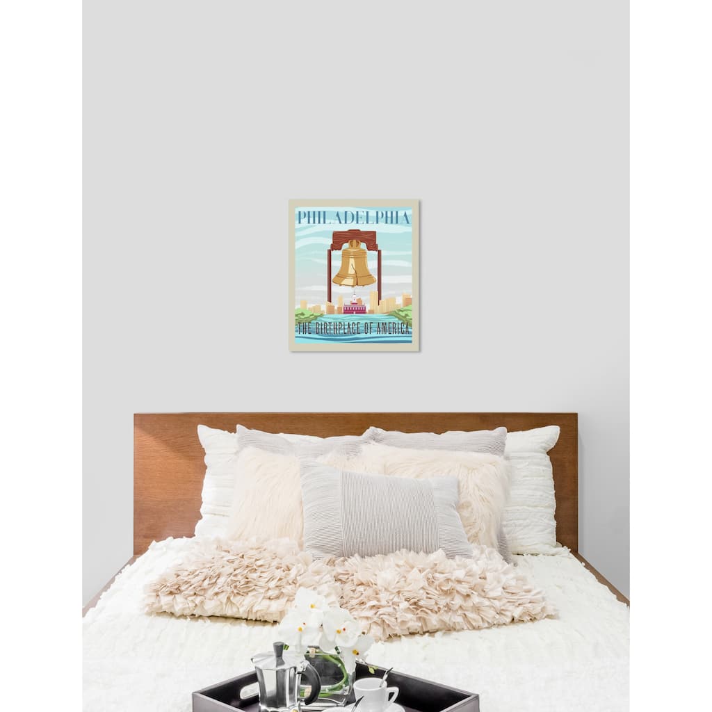 Oliver Gal 'Philadelphia Postcard' Cities and Skylines Wall Art Canvas Print - Blue, Brown