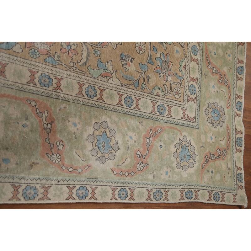 Hand Knotted Oriental 100% Wool Carpet Traditional All-Over Peach Tabriz Area Rug - 12' 8'' X 10' 0''