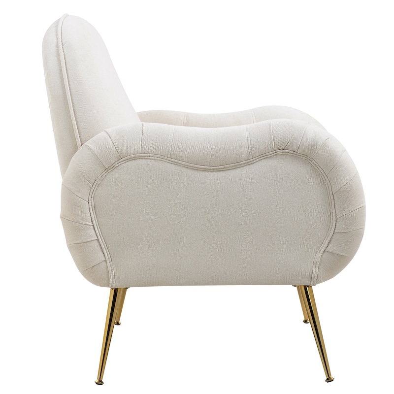 Tufted Upholstered Accent Chair, Dining Room Decorative Club Guest Chair, Single Sofa Chair with Curved Armrests & Metal Legs