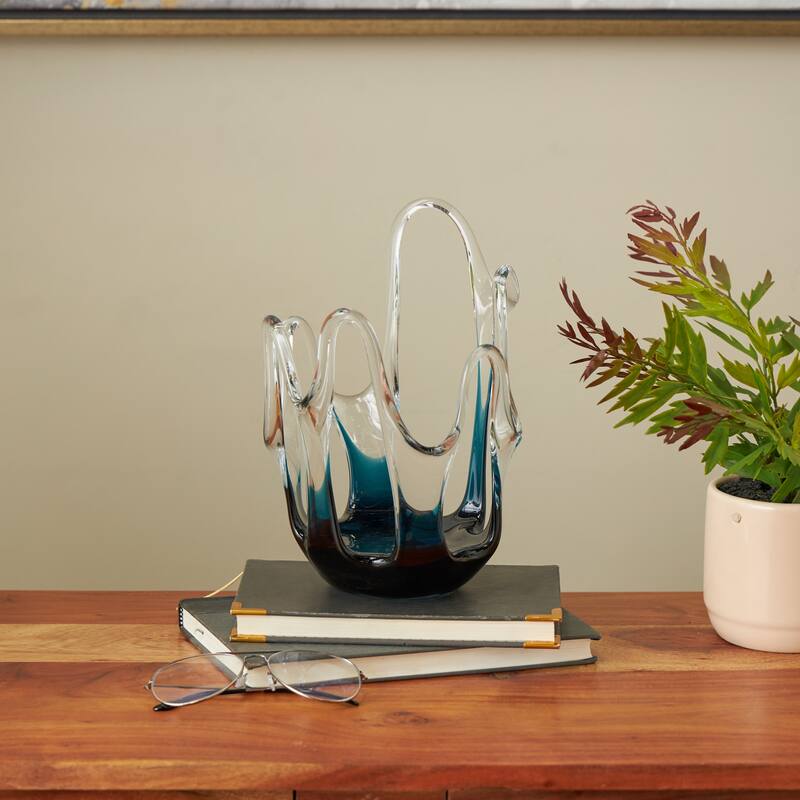 Glass Abstract Ombre Vase with Wavy Oval Cutouts - Orange, Black or Blue - Roche River Decor