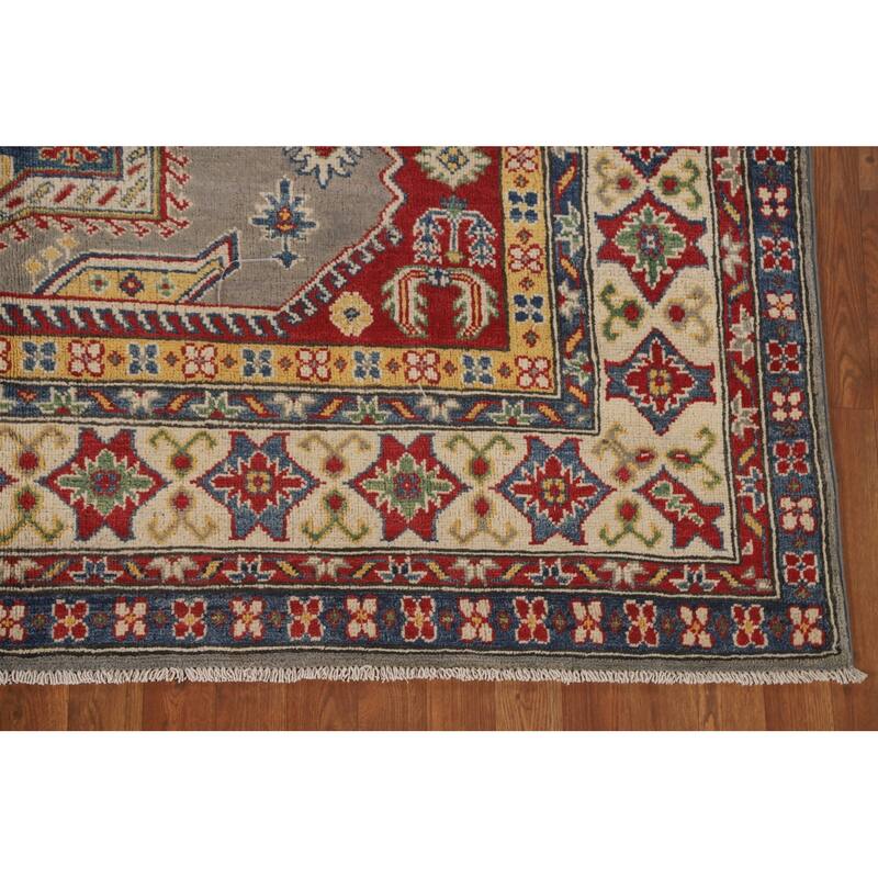 Geometric Kazak Area Rug Hand-Knotted Living Room Wool Carpet - 6'8" x 9'7"