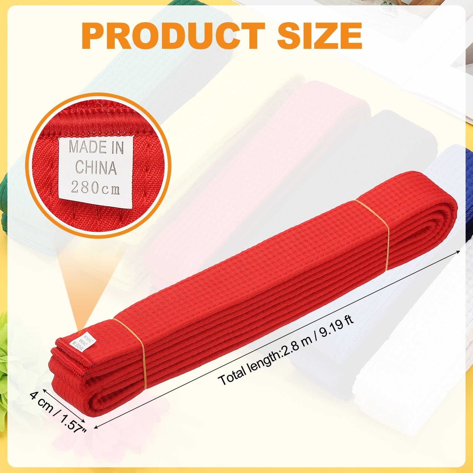 Karate Belt, Martial Arts Ranking Belts Solid Cotton Double-Layered Core Long Soft Training Equipment