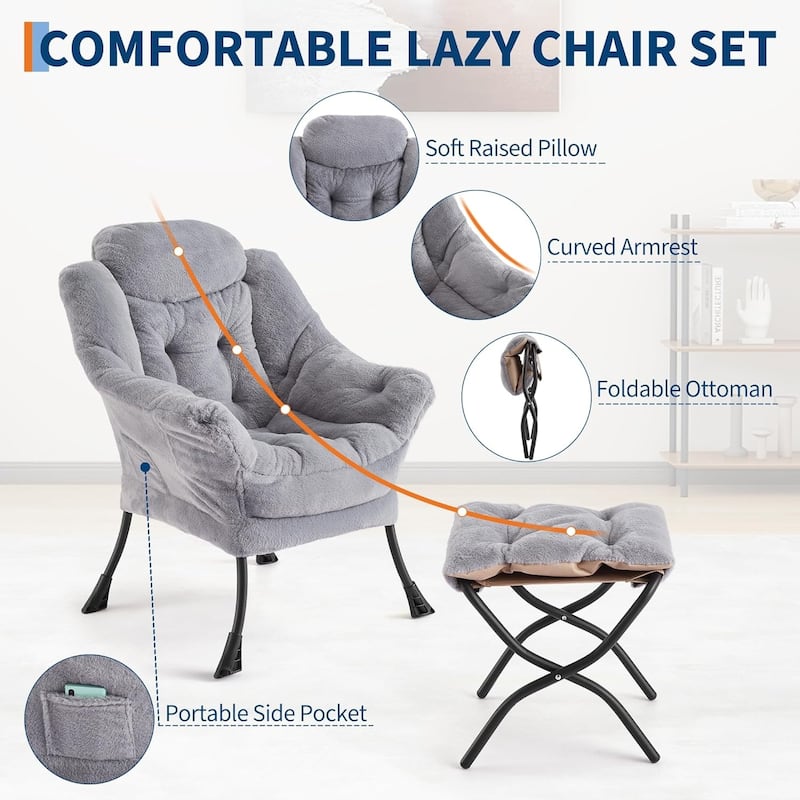 Lazy Chair with Ottoman, Modern Lounge Accent Chair, Leisure Sofa Armchair with Footrest