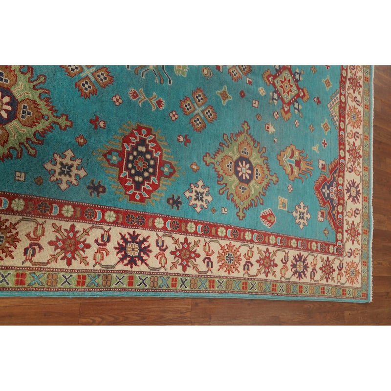 Turquoise Blue Kazak Oriental Area Rug Handmade Wool Carpet - 6'0"x 8'11"