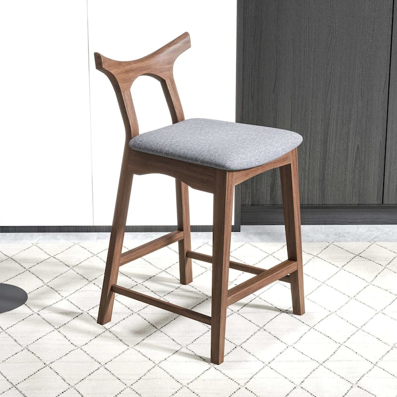 Bar Stools Set of 2, Solid Wood Upholstered Square Bar Chair