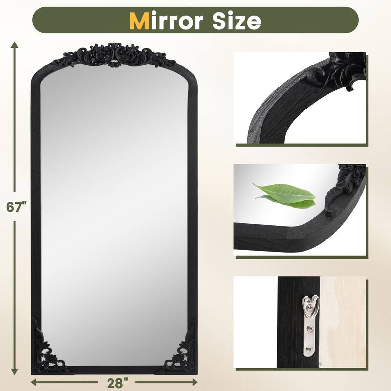 Lumioca Carved Solid Wood Arched Standing Mirror Wall Mirror