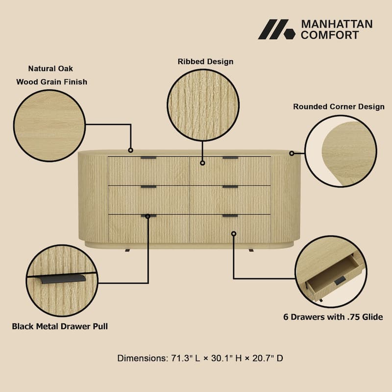 Manhattan Comfort Olivia 71" Dresser (6-Drawer)