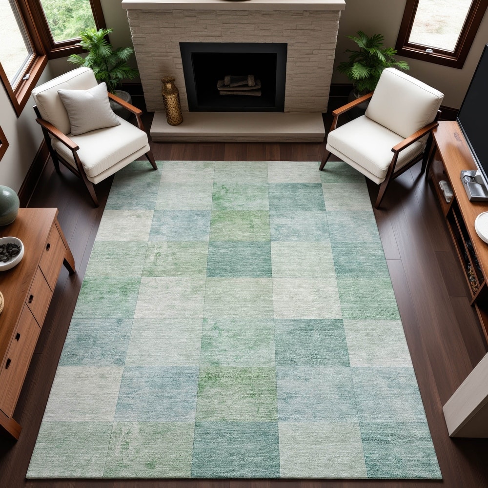 Premium Washable Super Soft Contemporary Squares Mayfield Rug