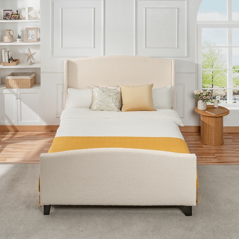 Bed Frame with 49.21"High Back Upholstered Headboard and 27.17" High Footboard