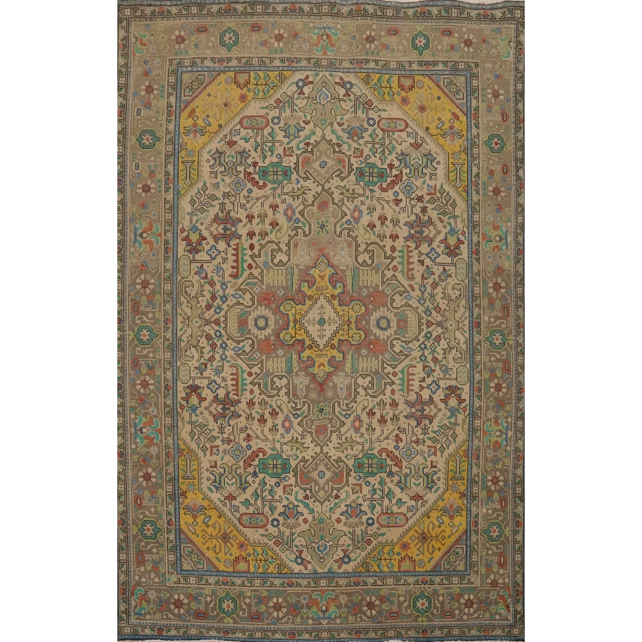Hand Knotted Oriental 100% Wool Carpet Traditional Floral Brown Tabriz Area Rug - 9' 4'' X 6' 5''