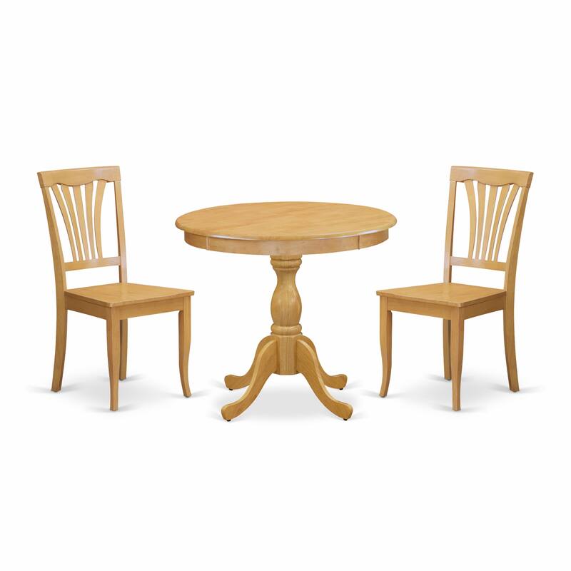 East West Furniture 3 Piece Modern Dining Table Set- A Round Kitchen Table and 2 Dining Chairs, (Seat Type & Finish Options)