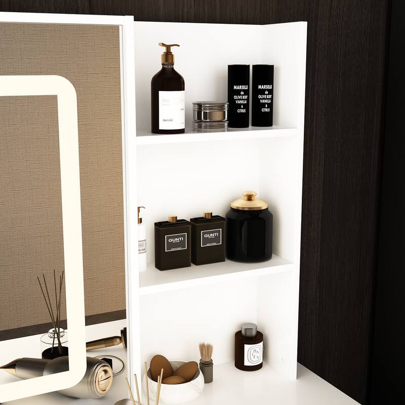 Makeup Vanity Set with Stool and 3 Color Touching Mirror Dresser Table - 39.4"W
