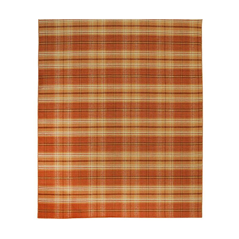 Home Decor EORC Hand-Knotted Wool Plaid Rug, Orange Stylish and Durable Area Rug for Adding Warmth and Texture to You
