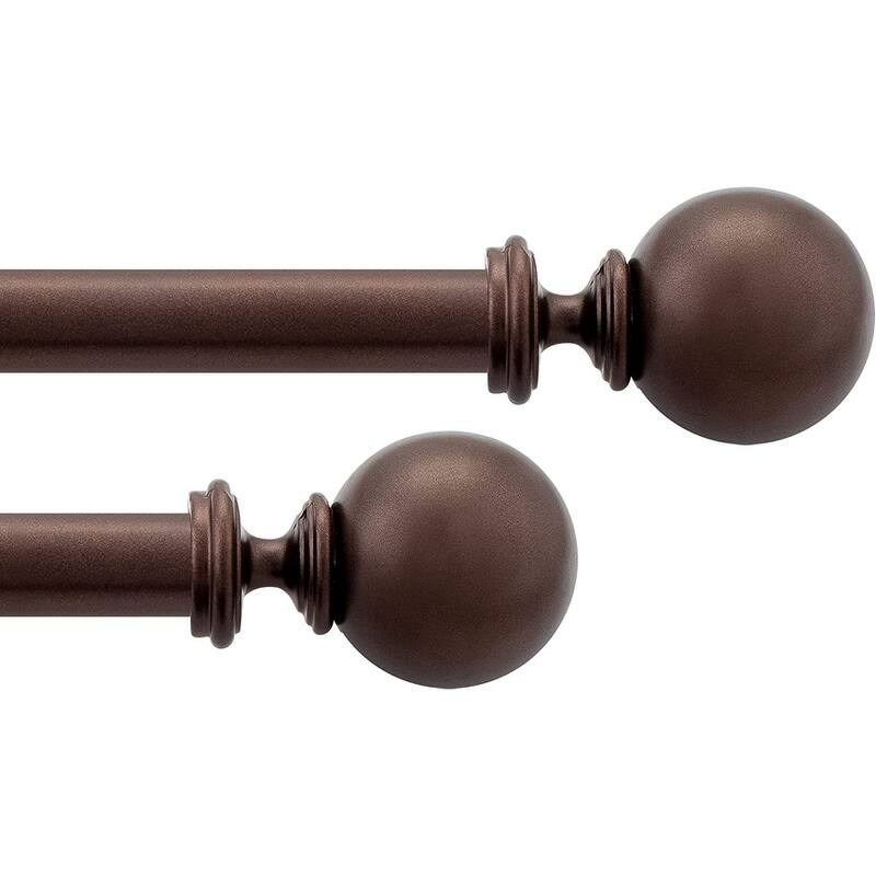 Deco window 1 Inch Adjustable Curtain Rod for Windows & Doors Curtains with Ball Finials & Brackets Set - Brown - 2 Pack | 52" to 144"