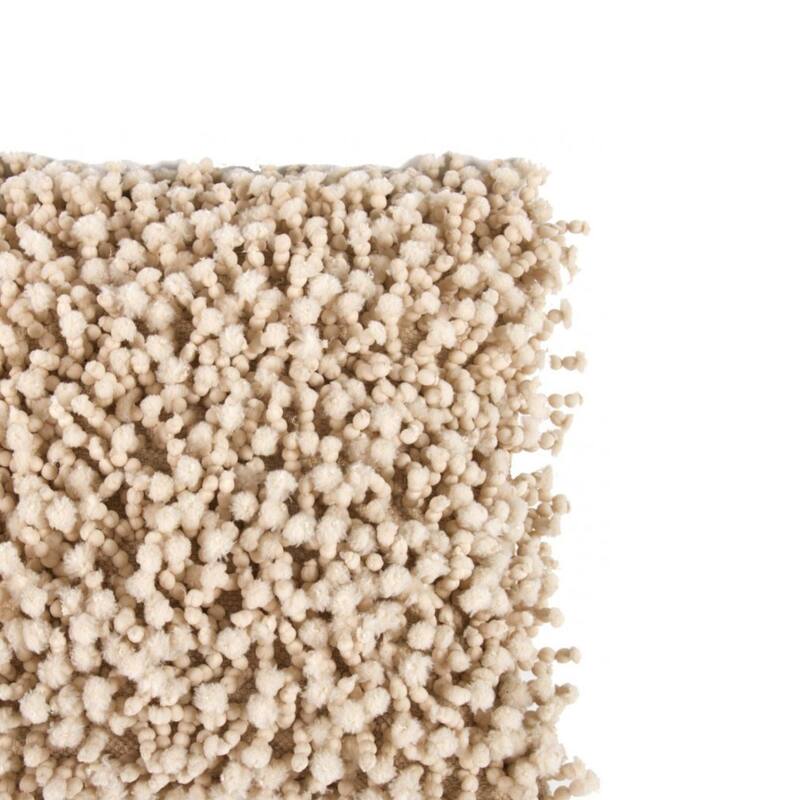 Fabric Accent Pillow with Shaggy Details, Cream