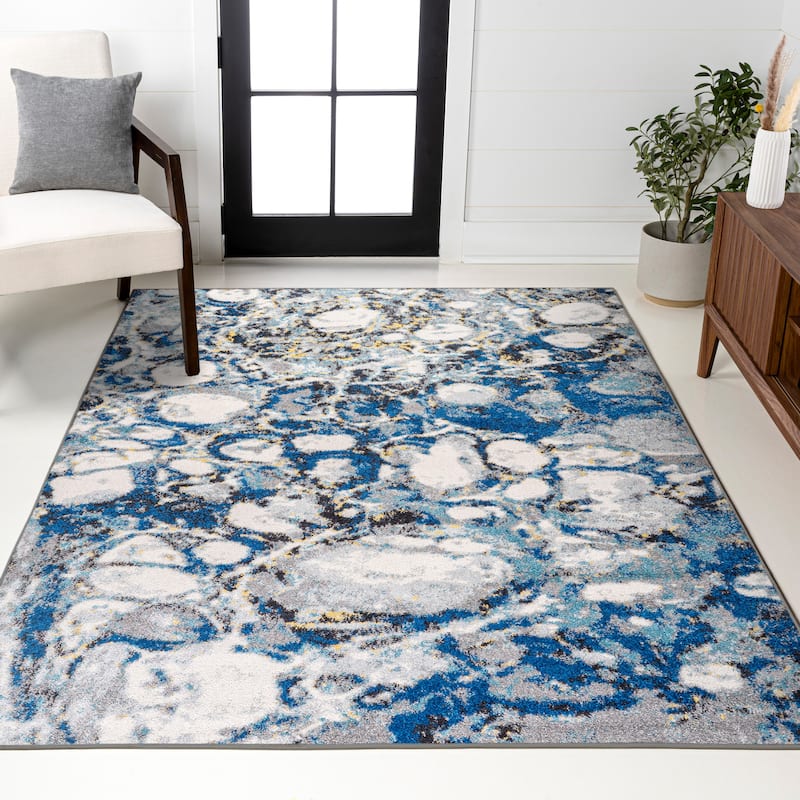 JONATHAN Y Linear Marbled Abstract Area Rug - 8 X 10 - Dark Gray/Blue