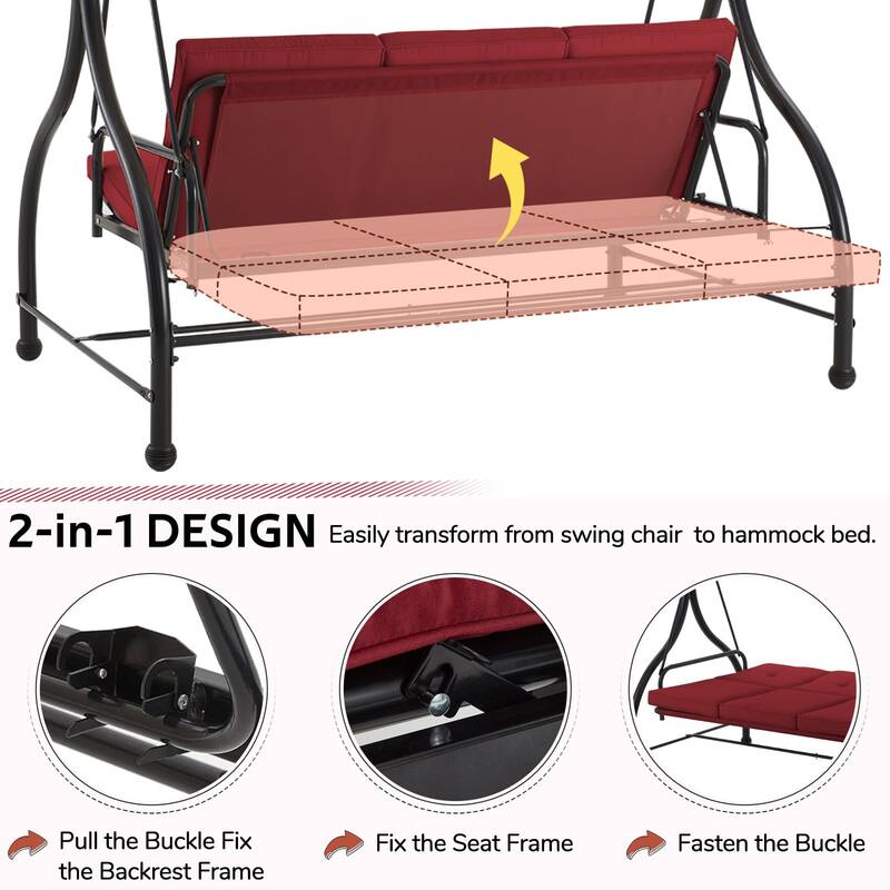 3-Seat Metal Patio Swing, Outdoor Porch Swing Glider with Cushions