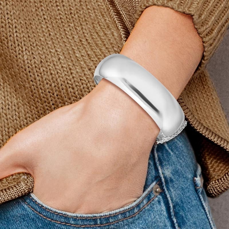 Curata 925 Sterling Silver 7.25" High Polish Hinged Bangle Bracelet - 5mm 9mm 12mm 15mm 20mm