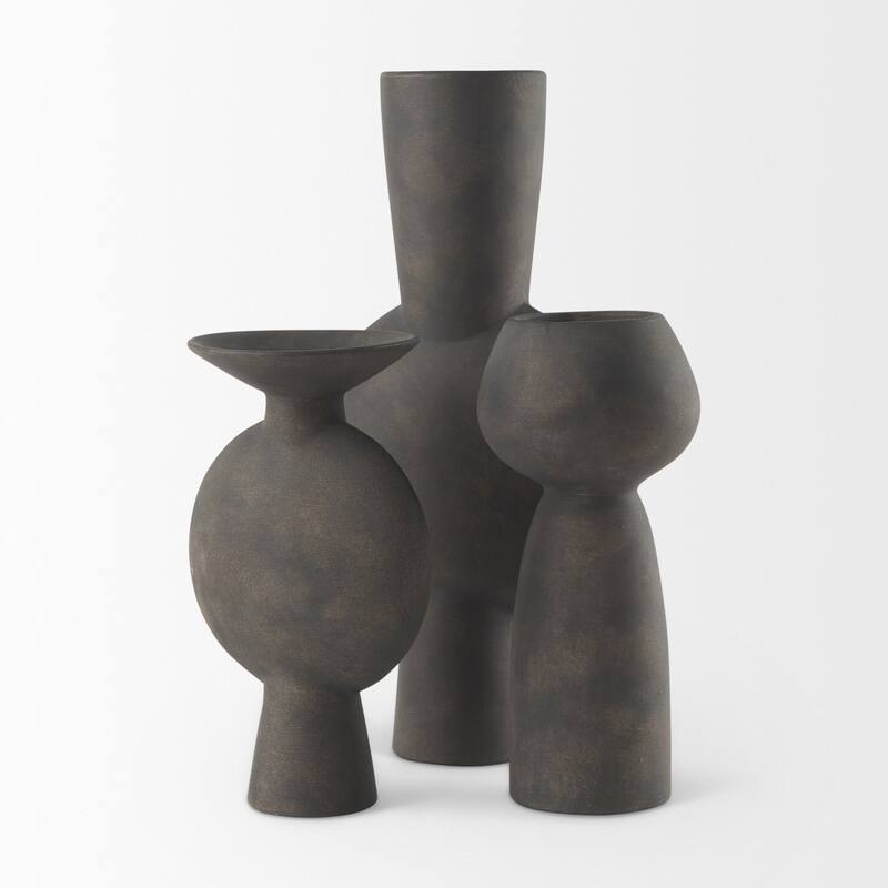 Kaz Earthy Brown Ceramic Vase (11") - 6.7L x 5.5W x 11.2H