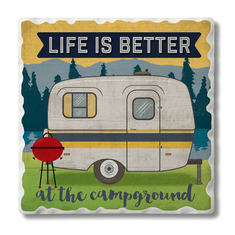 Counterart Absorbent Stone Coasters - Life Is Better - Set of 4 - 4x4x224